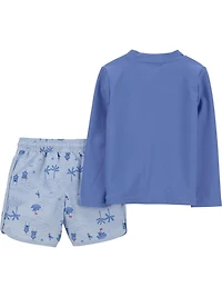 Carter's Child of Mine Toddler Boy 2pc Rash Guard Set Blue Beach
