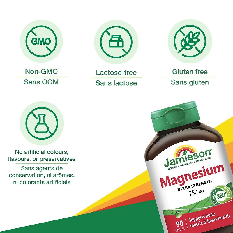 Jamieson Caplets de Magnésium 250 mg Puissance élevée 90 caplets