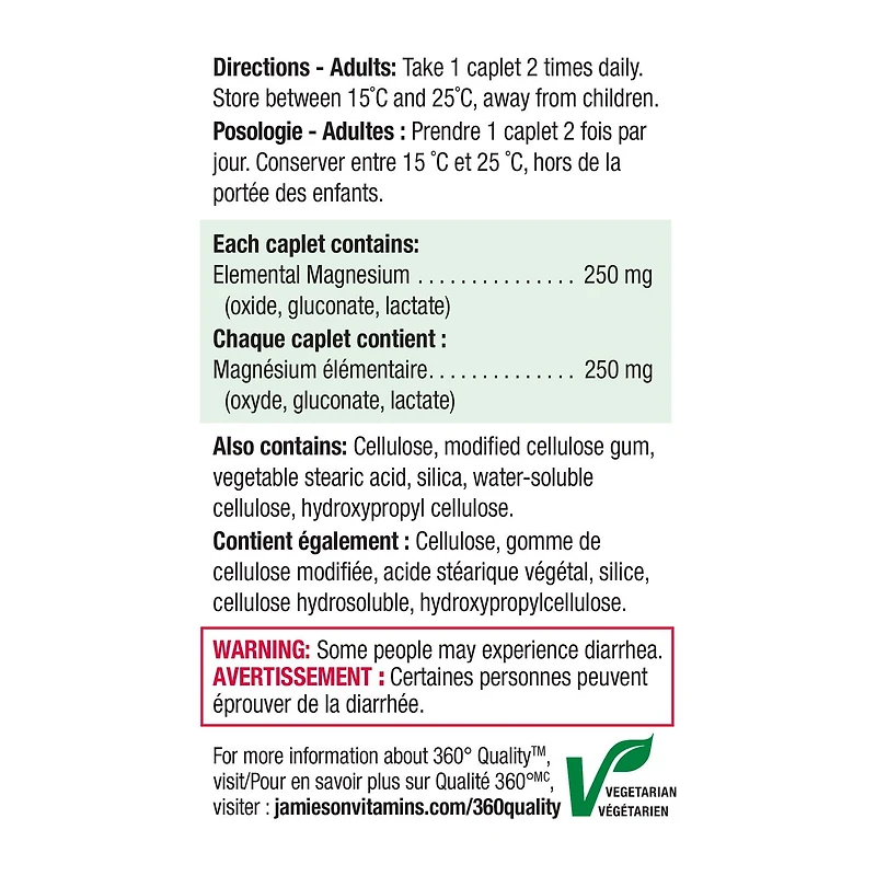 Jamieson Caplets de Magnésium 250 mg Puissance élevée 90 caplets