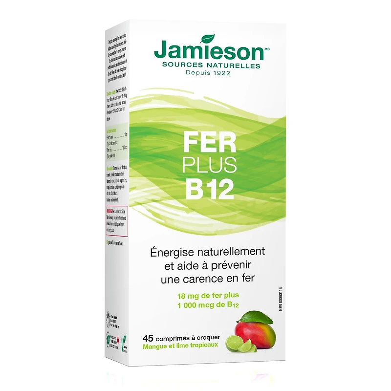Jamieson Chewable Iron Plus Vitamin B12, 45 Chewable Tablets