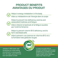 Jamieson Chewable Iron Plus Vitamin B12, 45 Chewable Tablets