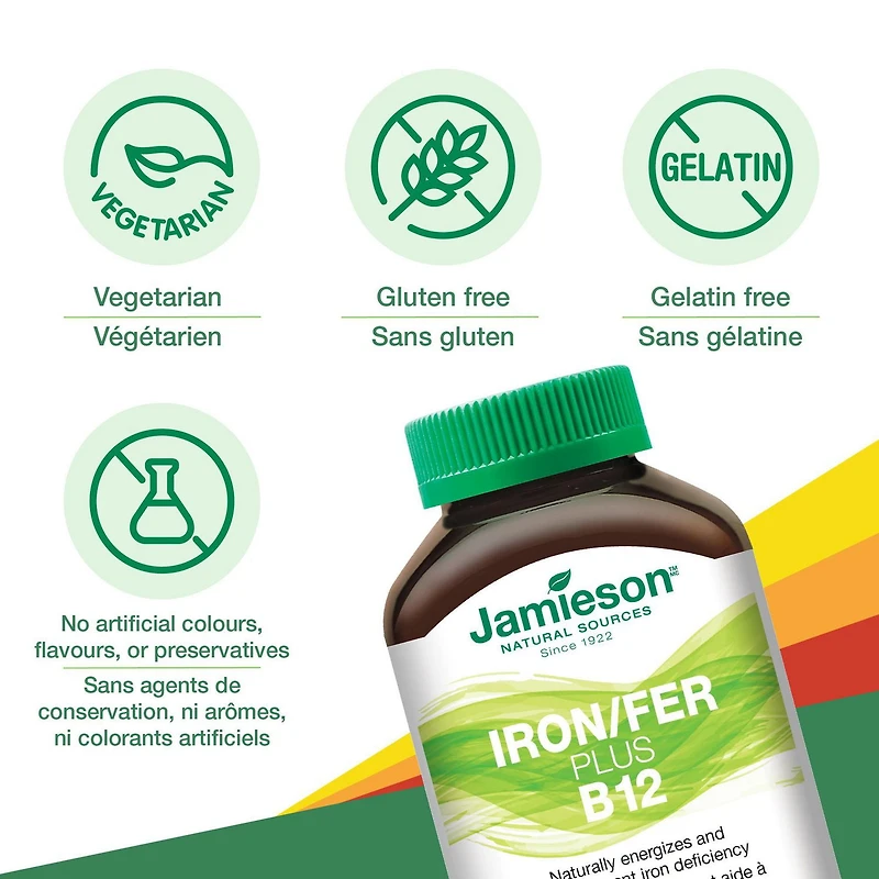 Jamieson Chewable Iron Plus Vitamin B12, 45 Chewable Tablets