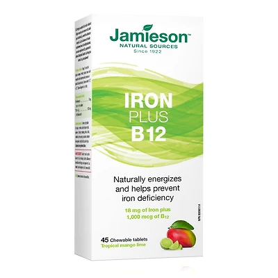 Jamieson Chewable Iron Plus Vitamin B12, 45 Chewable Tablets