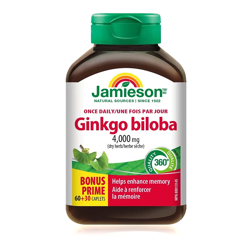 Jamieson Caplets de Ginkgo biloba 4 400 mg 60 + 30 caplets