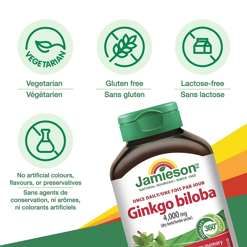 Jamieson Caplets de Ginkgo biloba 4 400 mg 60 + 30 caplets