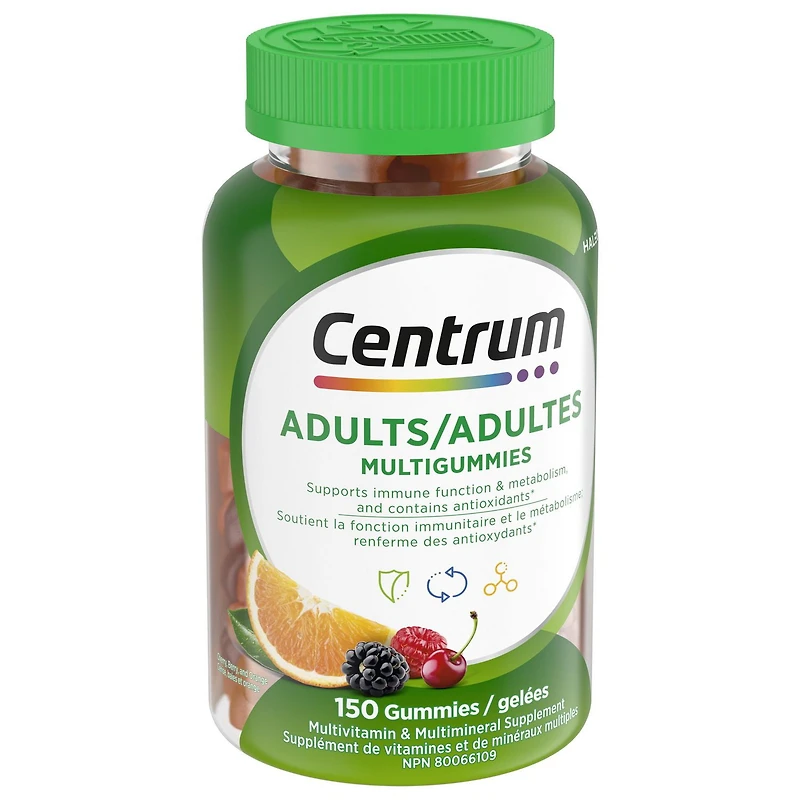 Supplément multivitamines complètes pour adultes MultiGummies de Centrum 150 gelées, cerises, baies et orange