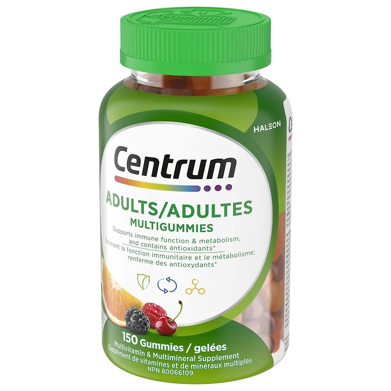 Supplément multivitamines complètes pour adultes MultiGummies de Centrum 150 gelées, cerises, baies et orange