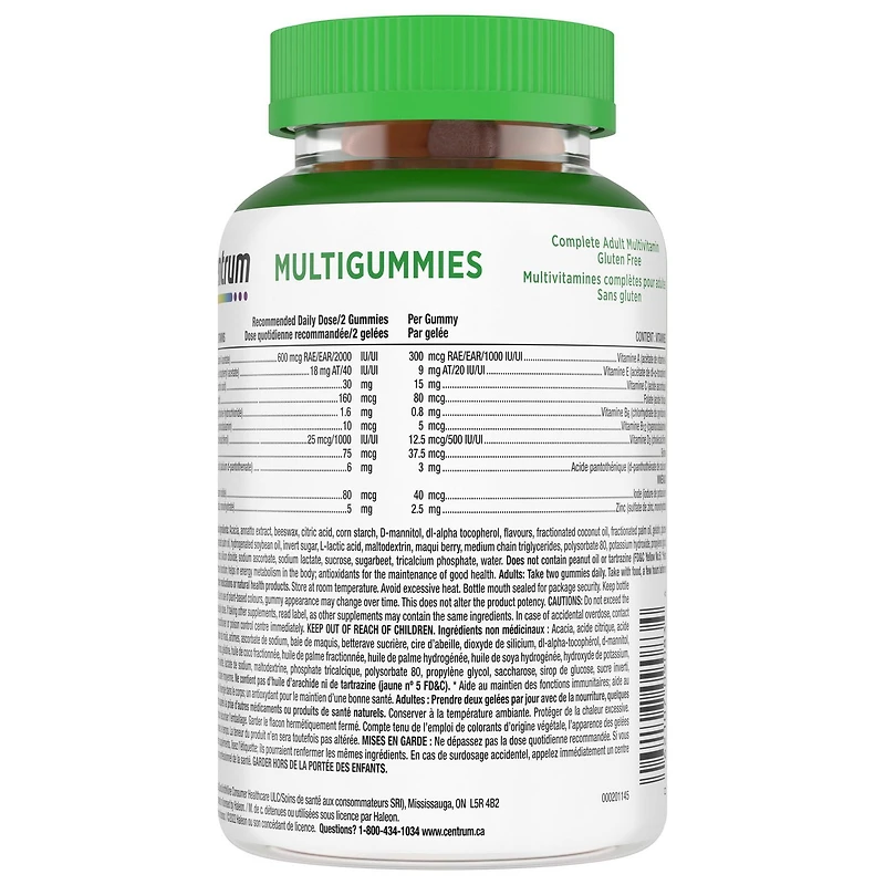 Supplément multivitamines complètes pour adultes MultiGummies de Centrum 150 gelées, cerises, baies et orange