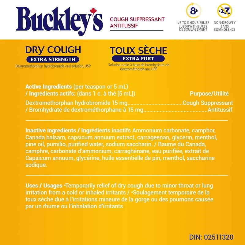 Buckley’s Dry Cough Extra Strength Cough Suppressant Syrup, 150ML, 150ML