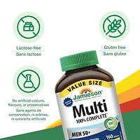 Jamieson 100% Complete Multivitamin For Men 50+, with Siberian Ginseng, Lutein, and More Magnesium. Supports Immunity, Energy, Overall Health, Eye Support, and Bone Health, Gluten-Free, One Per Day, 160 Caplets, 160 Caplets