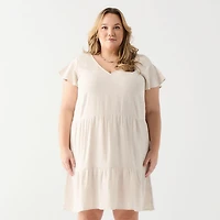 DV Robe en lin avec coupe empire et manche à volet