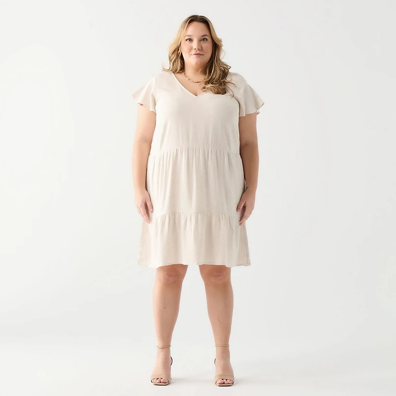 DV Robe en lin avec coupe empire et manche à volet