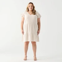 DV Robe en lin avec coupe empire et manche à volet