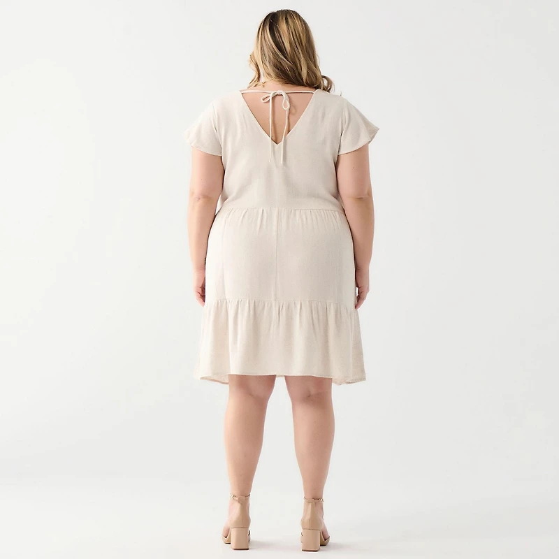 DV Robe en lin avec coupe empire et manche à volet