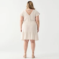 DV Robe en lin avec coupe empire et manche à volet