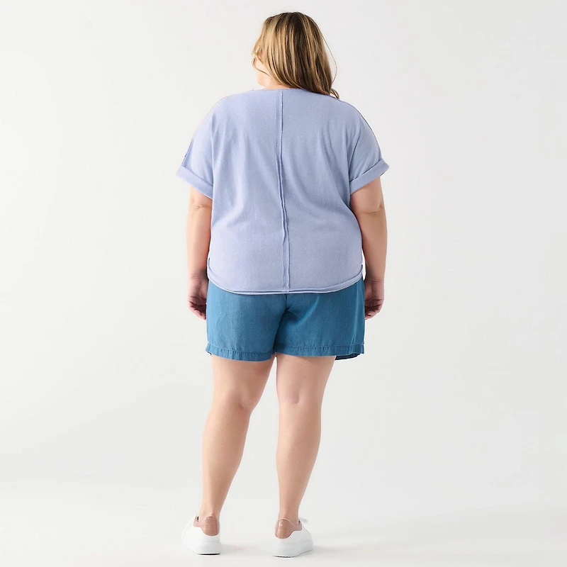 DV Chemise à manches courtes, ample, à poignets roulés et boutonnée sur le devant.