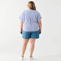 DV Chemise à manches courtes, ample, à poignets roulés et boutonnée sur le devant.