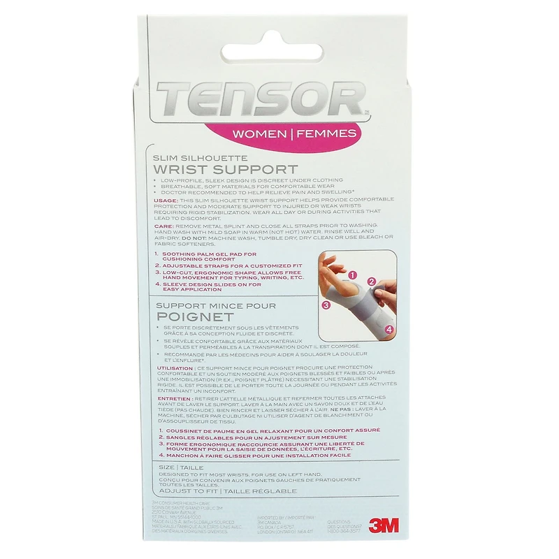 Support mince pour poignet Tensor(MC) pour femmes, poignet gauche, bleu pâle, taille unique