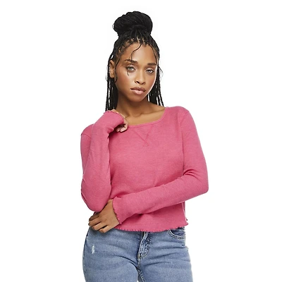 No Boundaries Women's Waffle Long Sleeve Tee