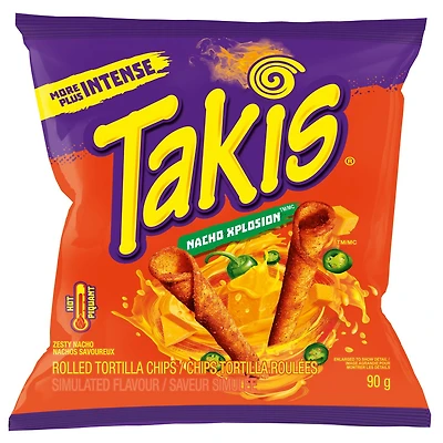 Croustilles de tortilla roulées TAKISᴹᴰ Xplosion, saveur de nachos piquants et de fromage 90 g
