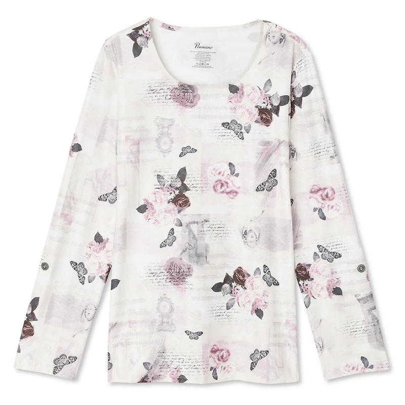 Penmans Women's Printed Roll Tab Sleeve Top