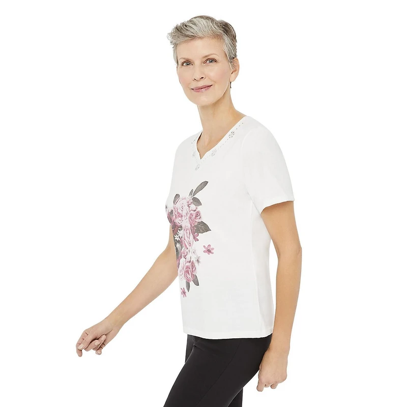 T-shirt avec imprimé en sérigraphie et encolure en V Penmans pour femmes