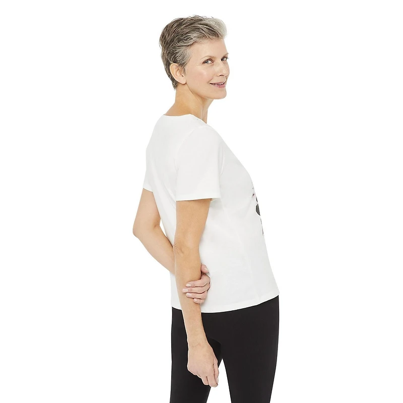 T-shirt avec imprimé en sérigraphie et encolure en V Penmans pour femmes