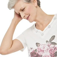 T-shirt avec imprimé en sérigraphie et encolure en V Penmans pour femmes