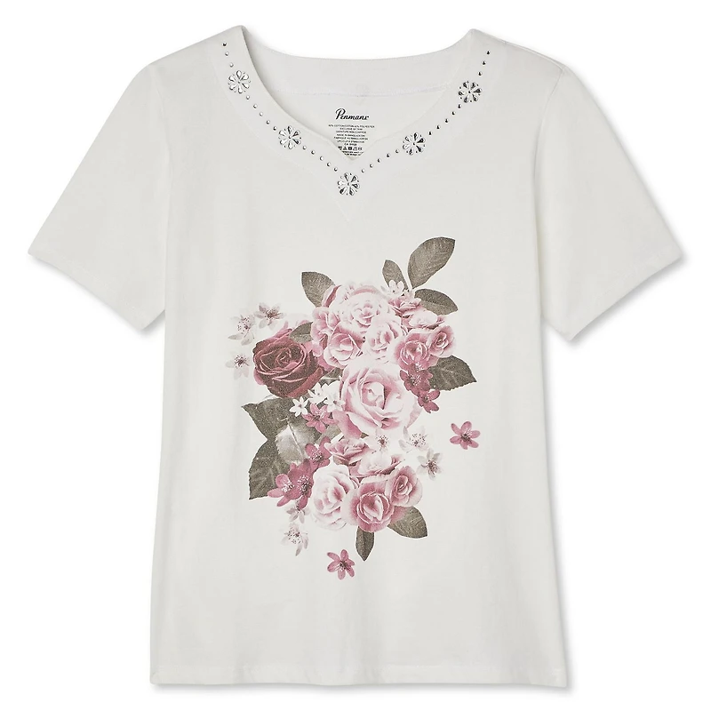 T-shirt avec imprimé en sérigraphie et encolure en V Penmans pour femmes