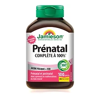 Jamieson Prenatal 100% Complete Multivitamin, with Folic Acid and Iron. Formulated for Prenatal and Postnatal, and While Breastfeeding, Prevents Neural Tube Defects, Gluten-Free, One Per Day, 100 Caplets, 100 caplets