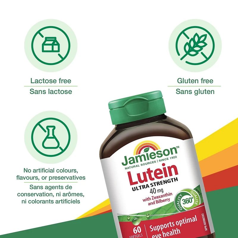Jamieson Gélules de Lutéine 40 mg Avec Zéaxanthine et Myrtille 60 Gélules