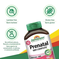 Jamieson Prenatal 100% Complete Multivitamin, with Folic Acid and Iron. Formulated for Prenatal and Postnatal, and While Breastfeeding, Prevents Neural Tube Defects, Gluten-Free, One Per Day, 100 Caplets, 100 caplets