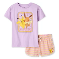 Pokemon Girls' Two Piece Retro T-Shirt Set