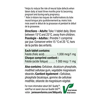 Jamieson Comprimés d'Acide Folique 1 000 mcg 100 comprimés