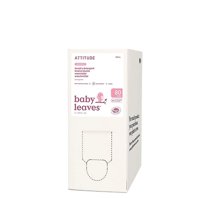 ATTITUDE baby leaves, Lessive Liquide, Recharge, Sans Odeur, 80 Brassées 2L