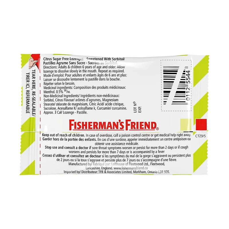 Pastilles antitussives sans sucrose de Fisherman's Friend 22 losanges, agrûmes