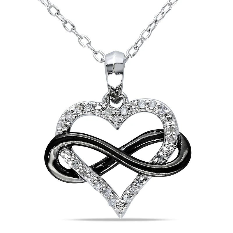 0.10 Carat T.W. Diamond Two-Tone Sterling Silver Infinity Heart Pendant; 18"
