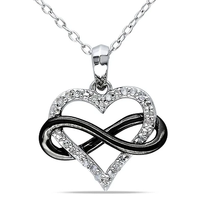 0.10 Carat T.W. Diamond Two-Tone Sterling Silver Infinity Heart Pendant; 18"