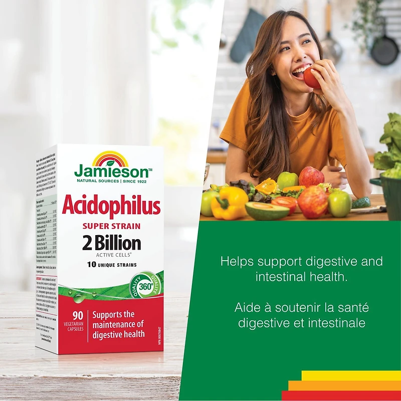 Jamieson Acidophilus Capsules, 2 Billion CFU, Super Strain, 100 Count, 90 Caplets