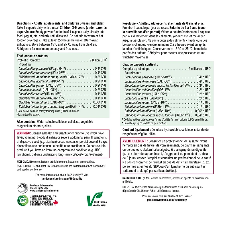 Jamieson capsules acidophilus, 2 milliards UFC, super souche, 100 capsules 90 comprimés