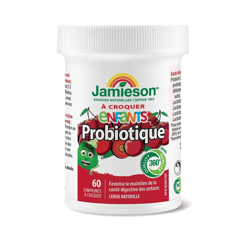 Jamieson comprimés a croquer probiotique enfants, 5 milliards UFC, cerise, 60 comprimés