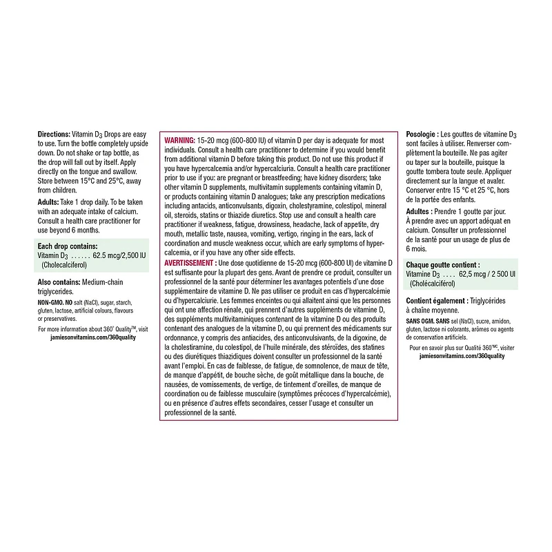 Jamieson Vitamin D3 Drops, 2500 IU, 8.6 mL