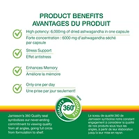 Jamieson capsules d'ashwagandha, 6000 mg, végétarienne, 60 capsules