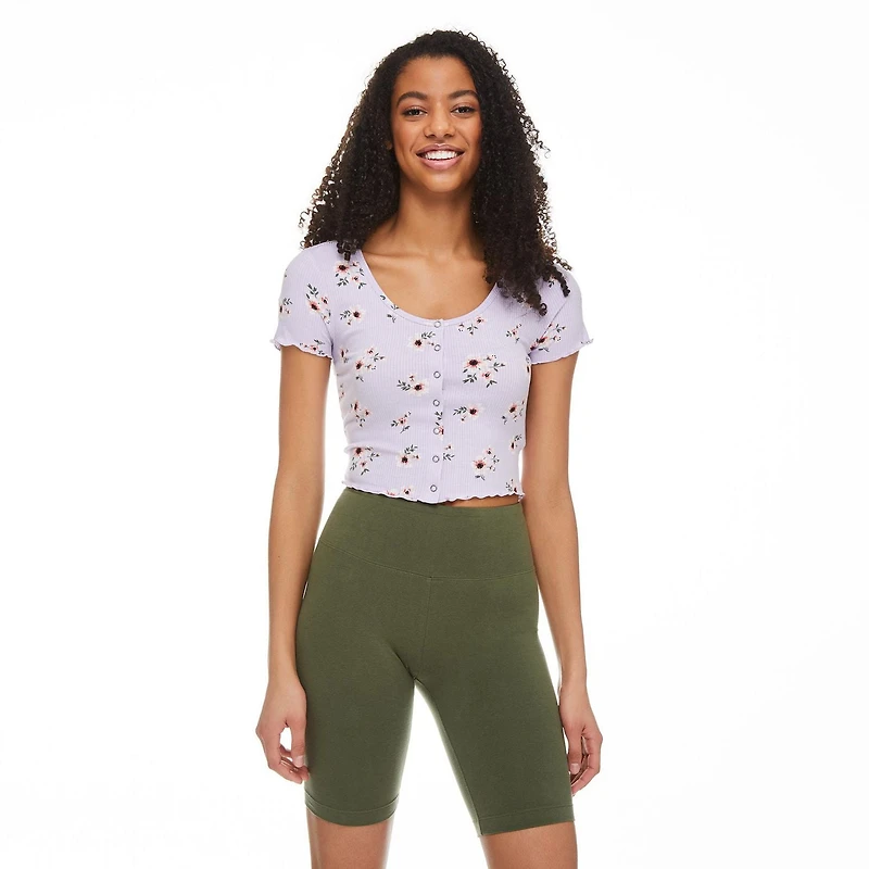 No Boundaries Women's Snap Rib Tee