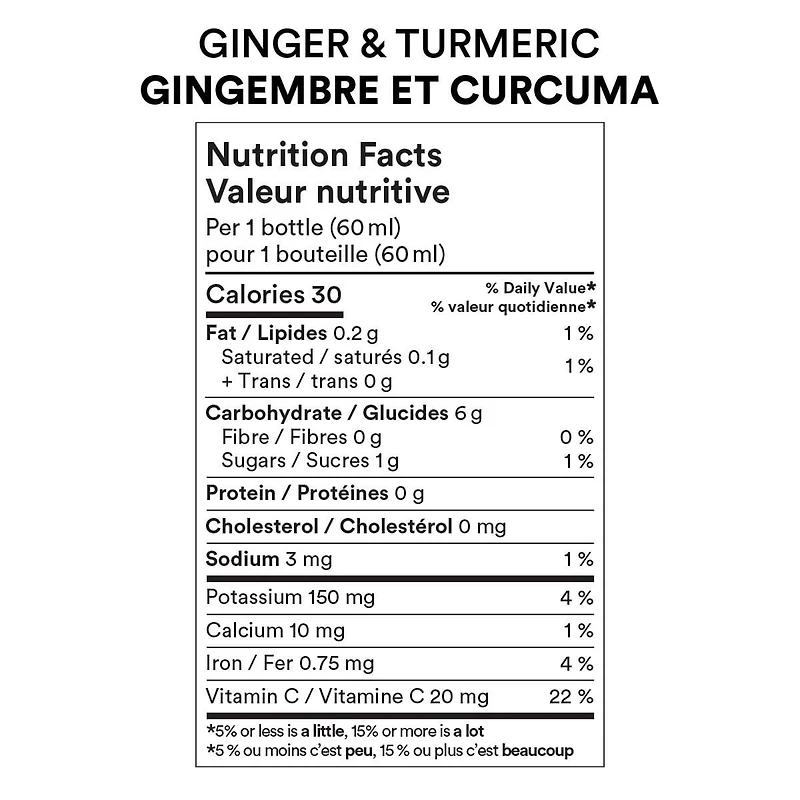 Shot biologique au gingembre et au curcuma DOSE 60 mL