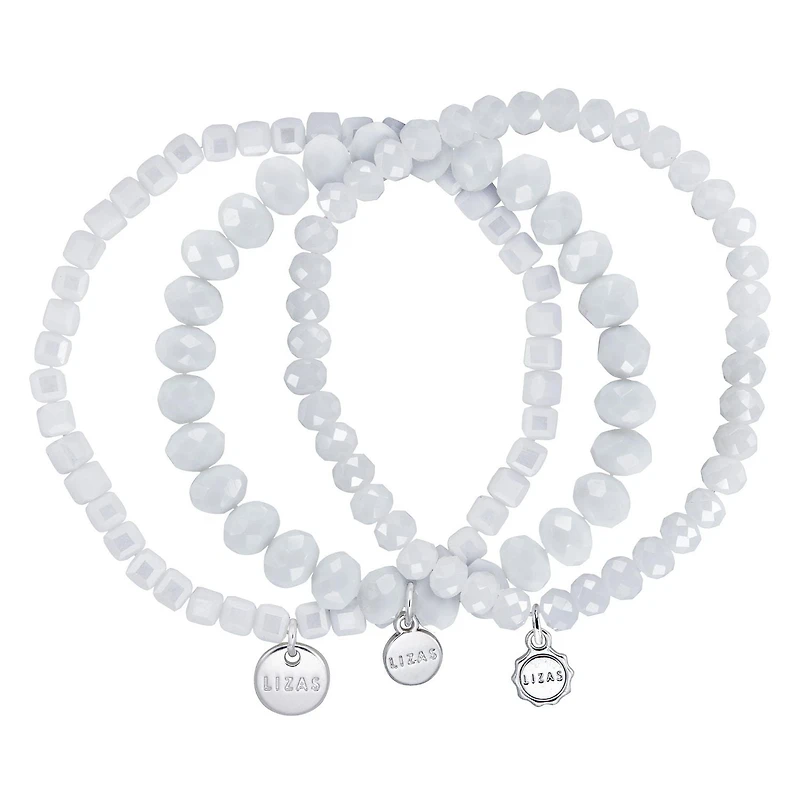 Quintessential Crystal Glass Beaded Set of 3 White Bracelets