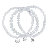 Quintessential Crystal Glass Beaded Set of 3 White Bracelets