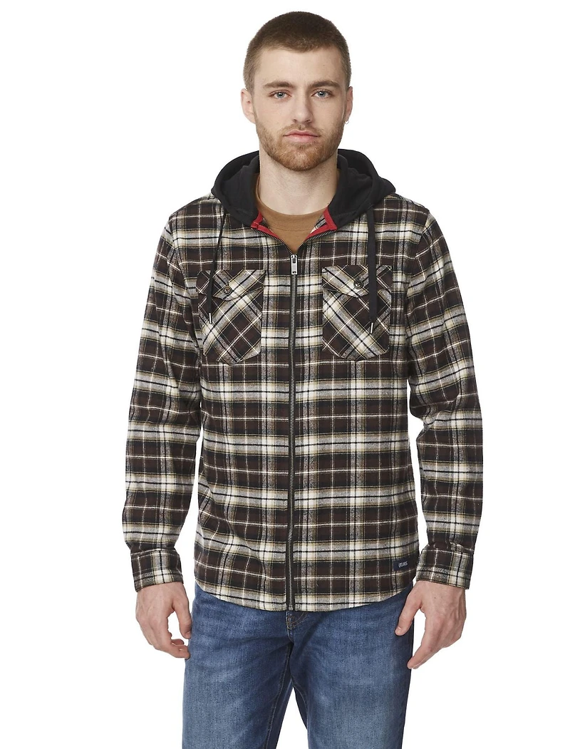 IJEANS MENS FULL ZIP HOODED FLANNEL