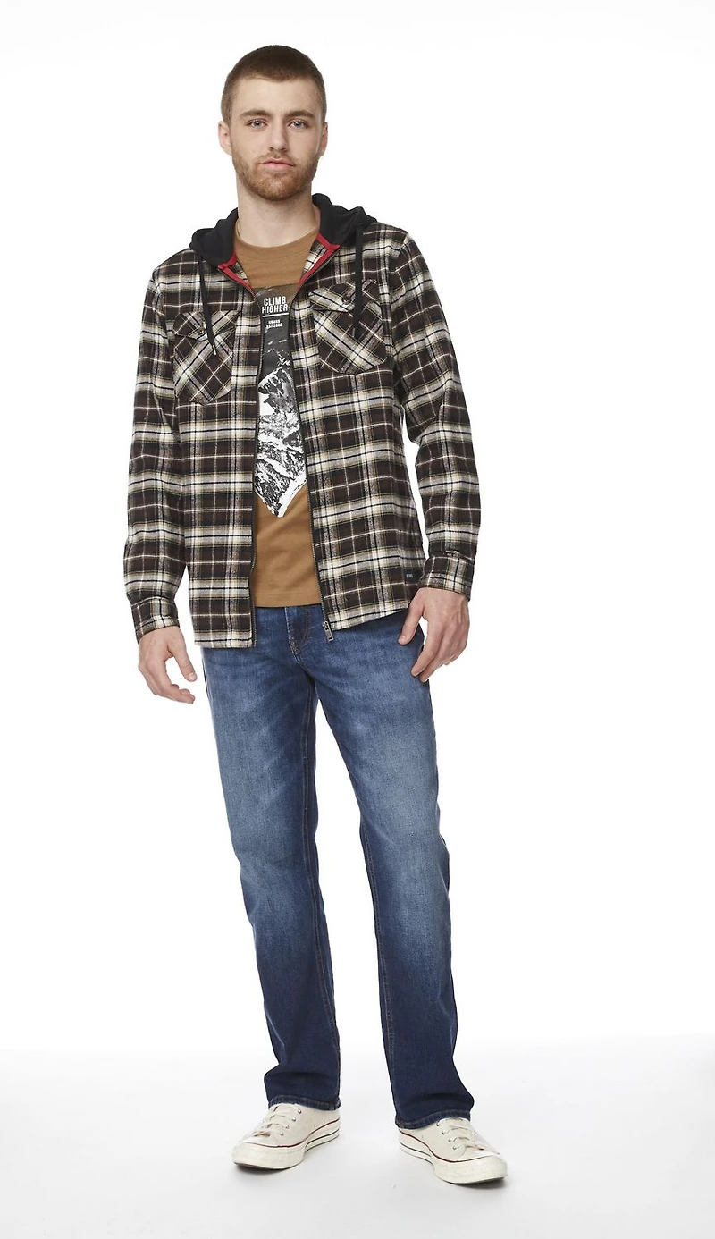 IJEANS MENS FULL ZIP HOODED FLANNEL