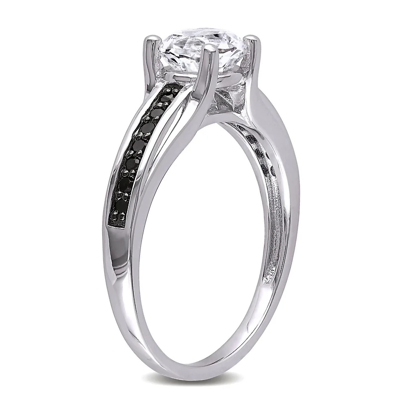 Asteria 1.38 Carat T.G.W. Created White Sapphire and 0.14 Carat T.W. Black Diamond Sterling Silver Ring